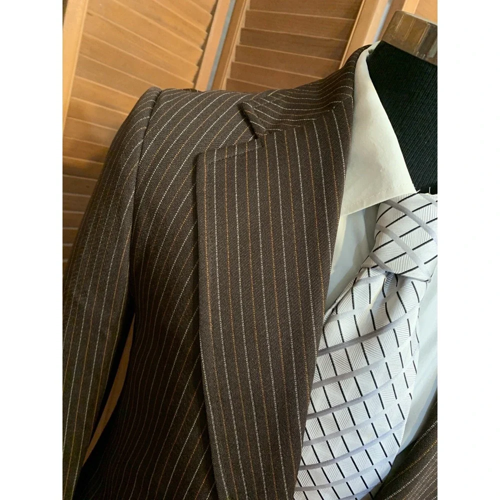 Vtg 70s John Blair Blazer Sports Coat Brown Pinstripes Sz 38 Mad Men Disco